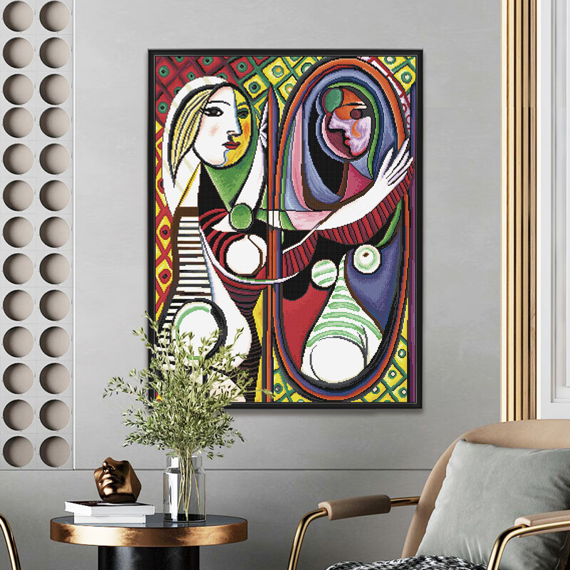 ks十字绣2022新款现代印象风客厅书房挂画满绣家毕加索-镜前少女 y61