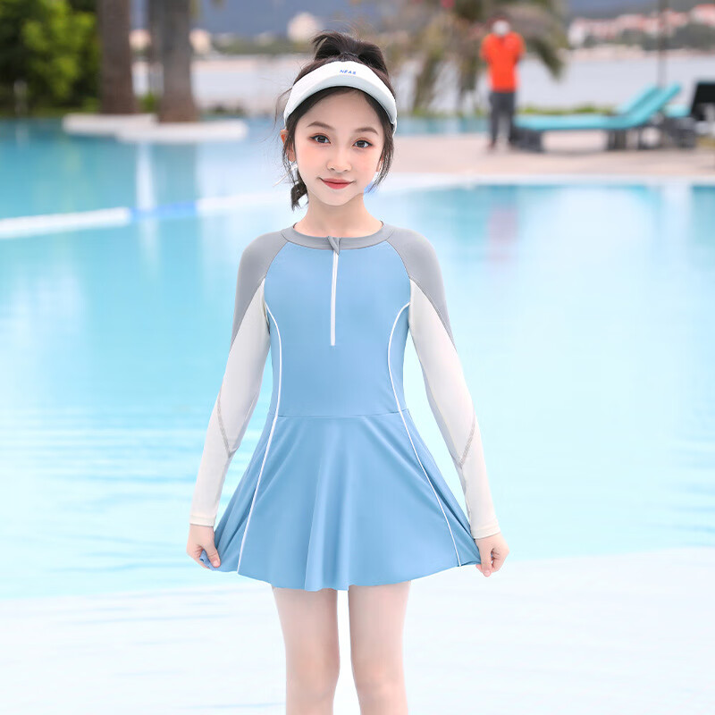 佑游儿童长袖泳衣2024夏季新款连体泳装小女孩中大童游泳衣女 夏日