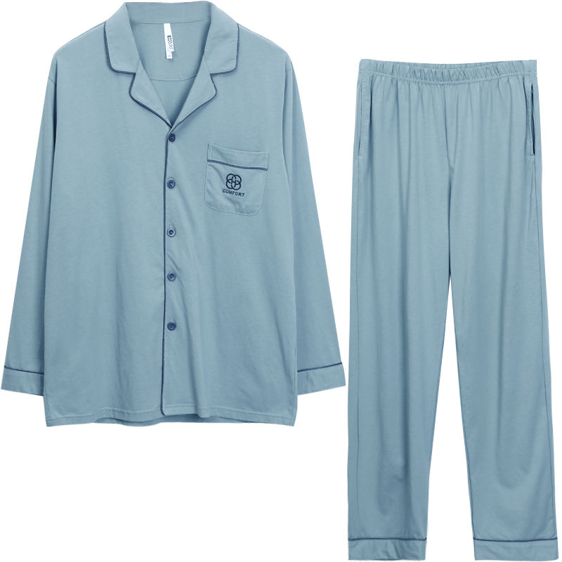 紅豆居家男女士睡衣純棉舒適透氣莫蘭迪色系時尚休閑風(fēng)情侶家居服套裝 沉靜藍男款 2XL 180/100A