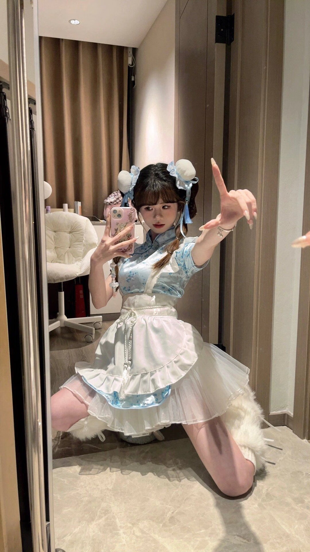 路麦恩中华小厨娘日系软妹lolita女仆围裙cos服新中式旗袍连衣裙套装