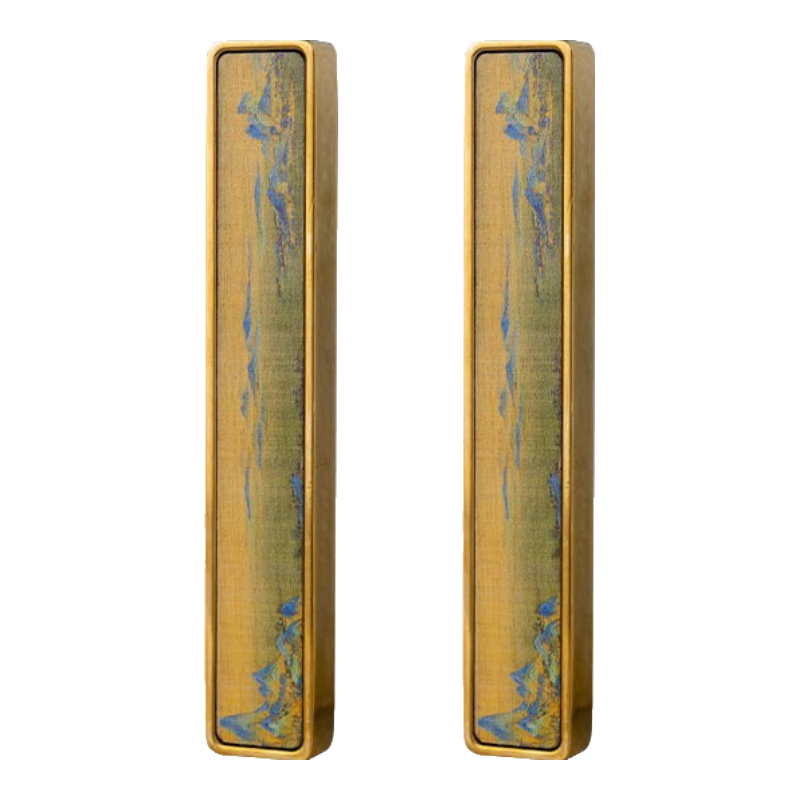 善璉湖筆 黃銅對(duì)鎮(zhèn)鎮(zhèn)尺 鎮(zhèn)紙黃銅簡(jiǎn)約雙支裝文筆擱毛筆架筆托 文房四寶禮品把玩銅器擺件 黃銅千里江山鎮(zhèn)尺（對(duì)）