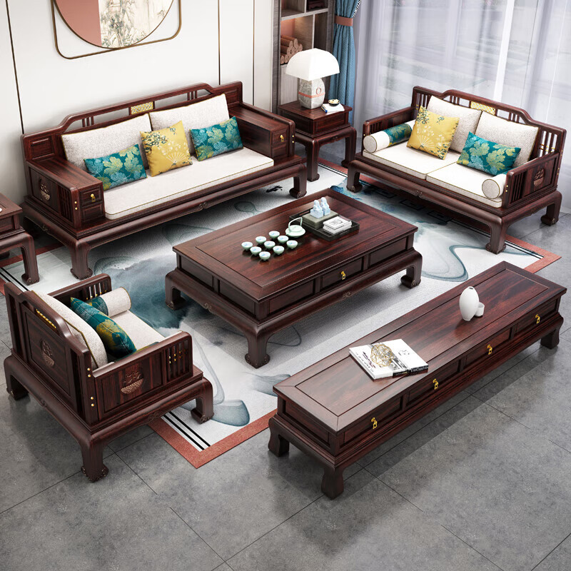 立匠星乌金木沙发全实木新中式中国风中式客厅组合冬夏两用木质别墅家具 圈椅三件套+2+3