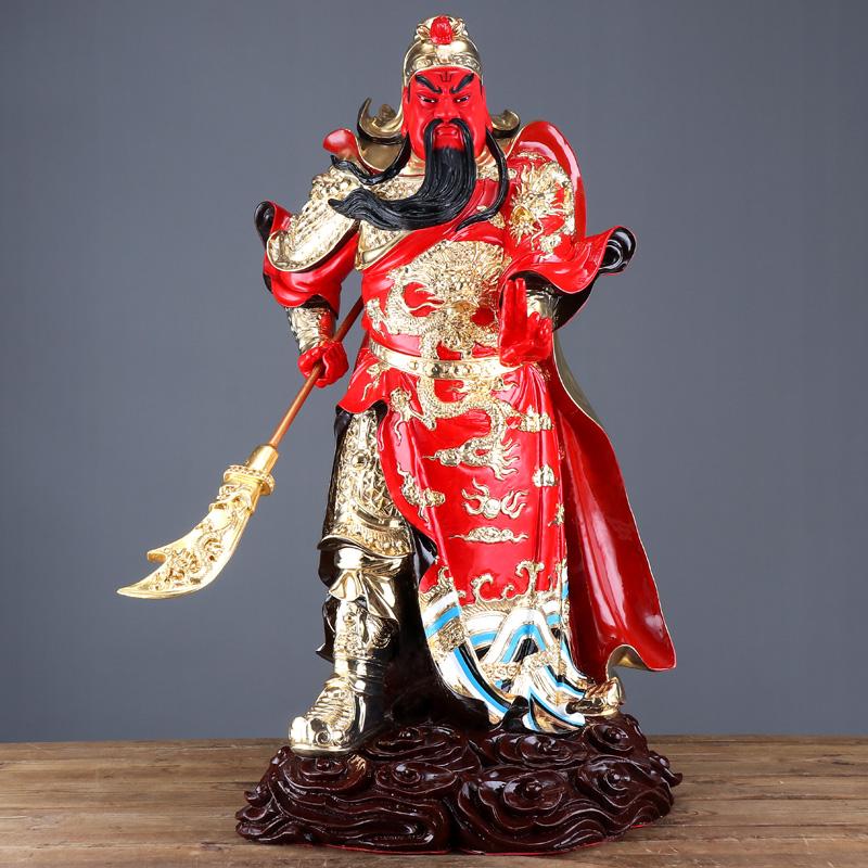 圆通礼品《战袍关公》黄铜鎏金武财神供奉关公财神 神像开业礼品摆件