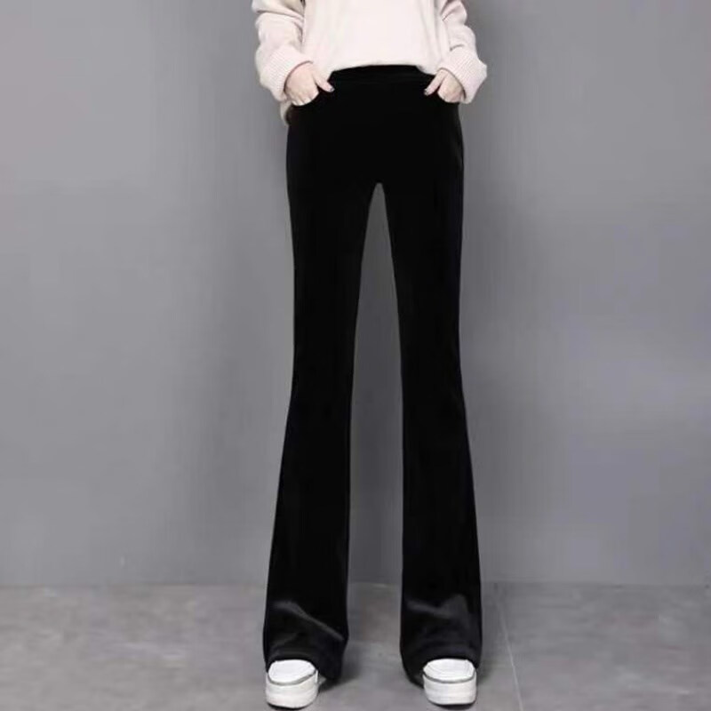 【捡漏价】皮尔卡丹加绒加厚金丝绒喇叭裤女2021新款秋冬高腰垂感阔腿