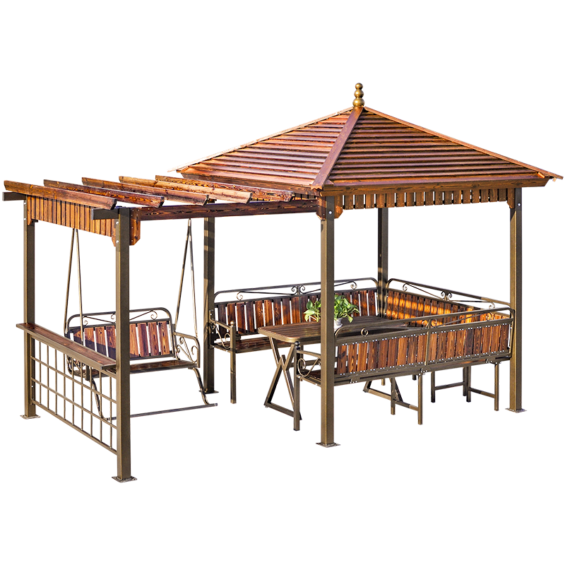 嘉勒美户外凉亭庭院帐篷阳光板凉亭 室外花园露台帐篷 遮阳亭子别墅休闲遮阳棚 乐遥实木顶葡萄架凉亭