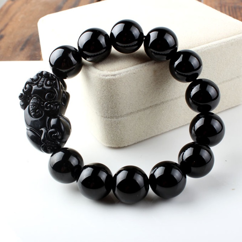 时乾 天然乌鸦血石貔貅手链 男士石碑护身符10mm手串 圆珠直径10mm