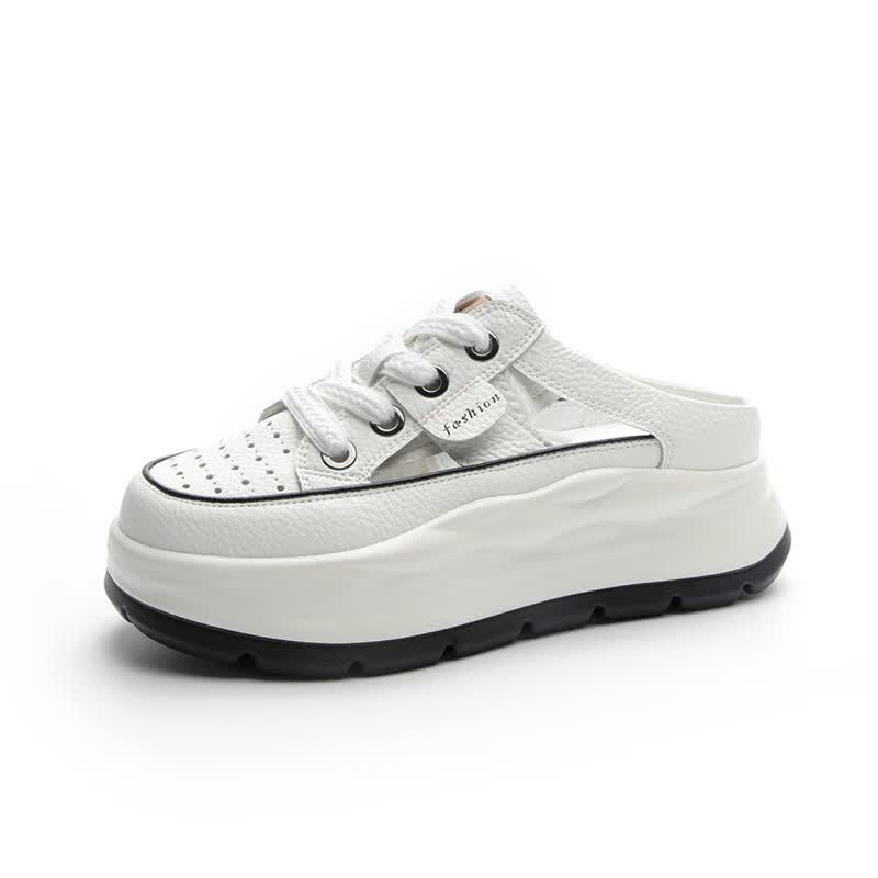 酷奇皮面镂空老爹鞋女2024夏新款轻便内增高厚底休闲运动包头凉拖