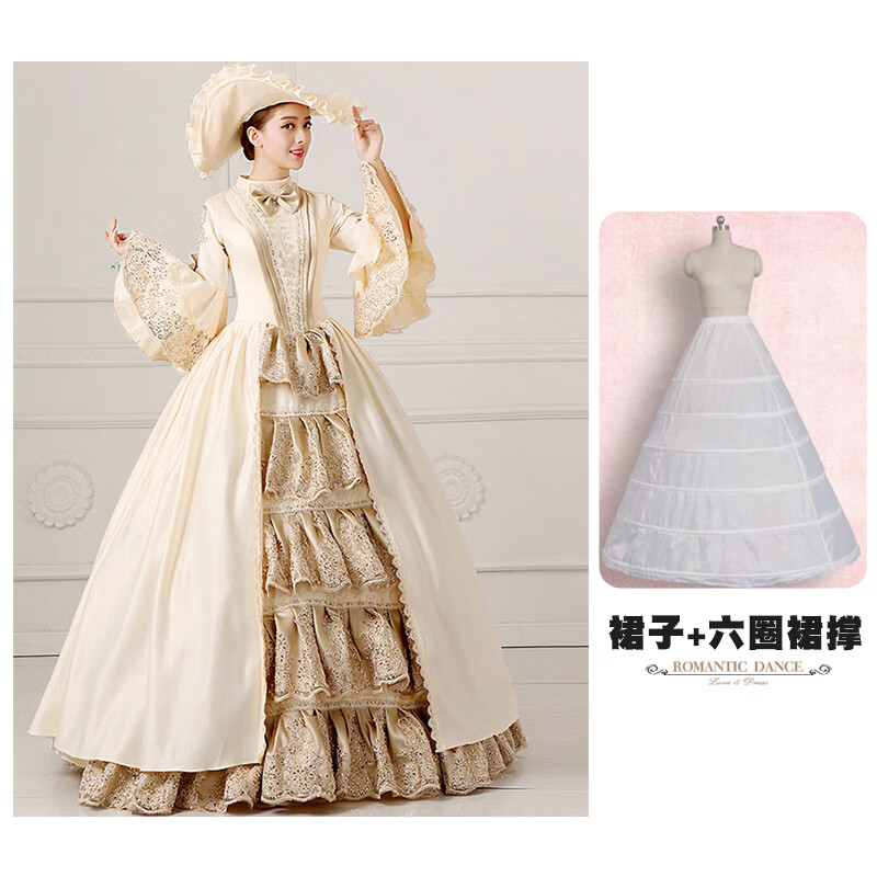 装欧式裙礼服庄重影楼摄影主持人t台走秀女装 香槟色裙子 六圈裙撑 l
