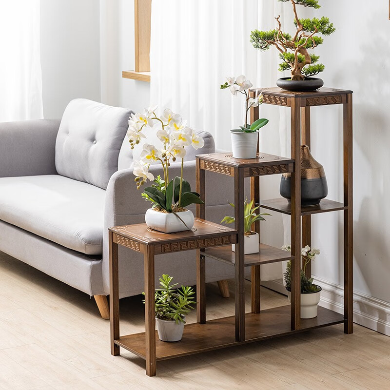 竹千变 花架 楠竹实木花架子盆景架阳台花架多层多肉花几中式客厅花架