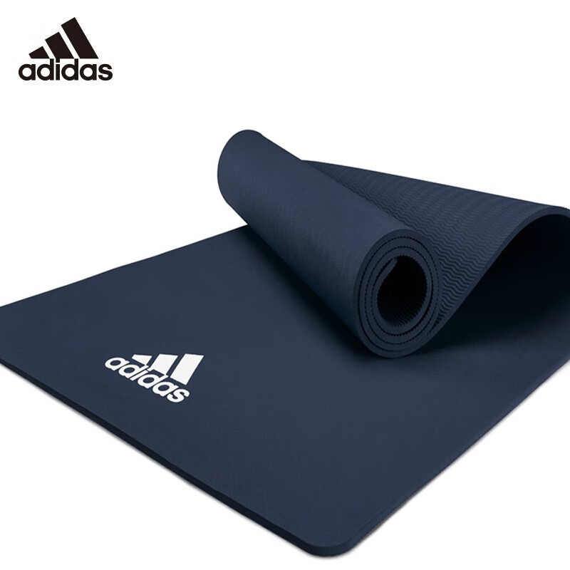 阿迪达斯（adidas）瑜伽垫加厚防滑健身垫运动舞蹈垫TPE材质双面橡胶加厚训练垫运动垫子仰卧起坐垫 深蓝色8mm ADYG-10100BL