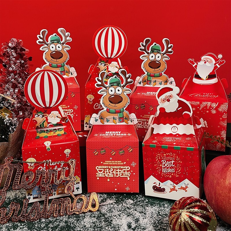 佳妍 平安夜苹果盒 圣诞节装饰纸盒糖果罐圣诞节礼物盒平安果包装袋送女友同事同学公司福利4个装
