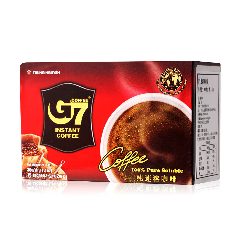 TRUNG NGUYEN LEGEND中原G7速溶美式黑咖啡0蔗糖0脂燃低脂卡健身咖啡豆粉固体饮料 30g(15包装)