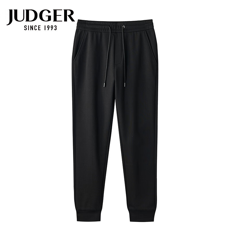 庄吉(judger)男士束脚裤直筒长裤子潮流运动休闲裤纯黑 黑色 l