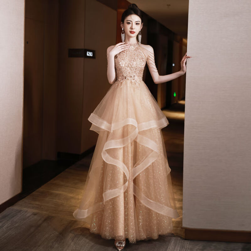 浪莎(langsha)晚礼服裙女新款轻奢成人礼高端宴会高级质感主持人声乐