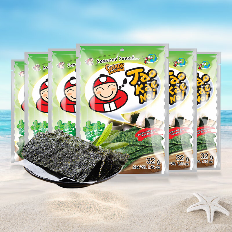 老板仔（Tao Kae Noi） 泰國(guó)進(jìn)口 即食海苔32g*6袋裝 原味6袋