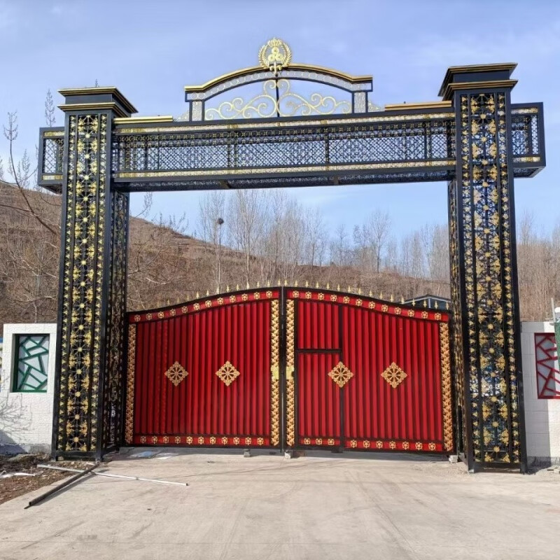 强宁恒达铁艺拱形大门农村牌楼进村凯旋门庭院门花园门别墅入户围墙