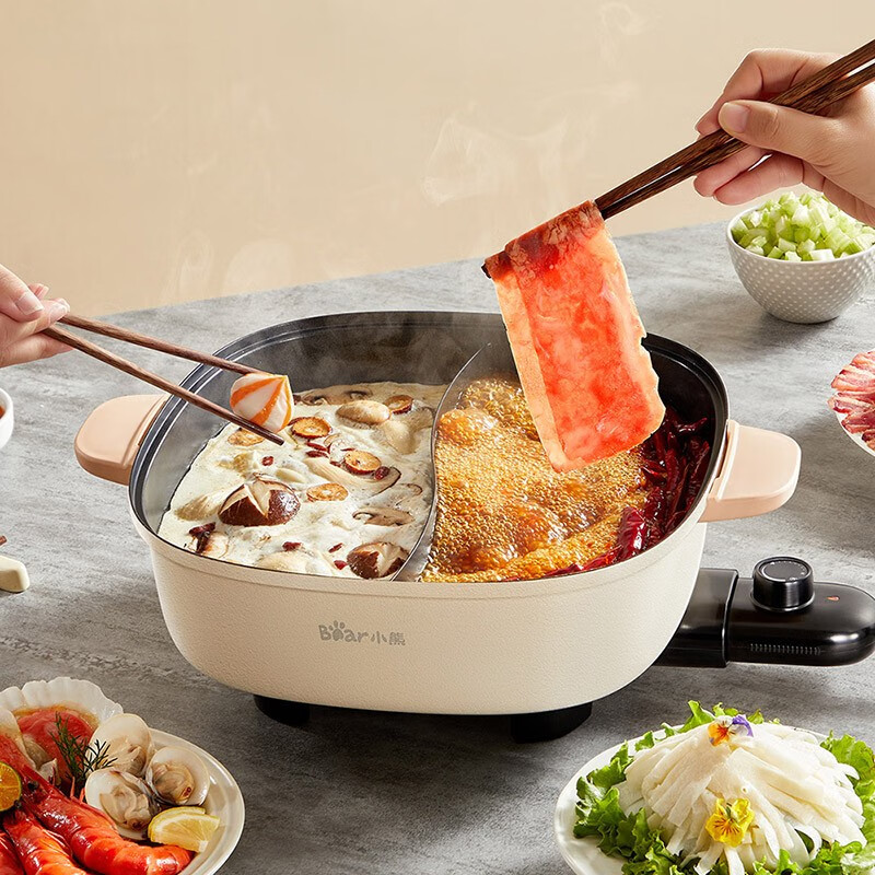 小熊(bear)鸳鸯锅 电火锅 多用途锅 电煮锅 多功能锅一体家用电热锅