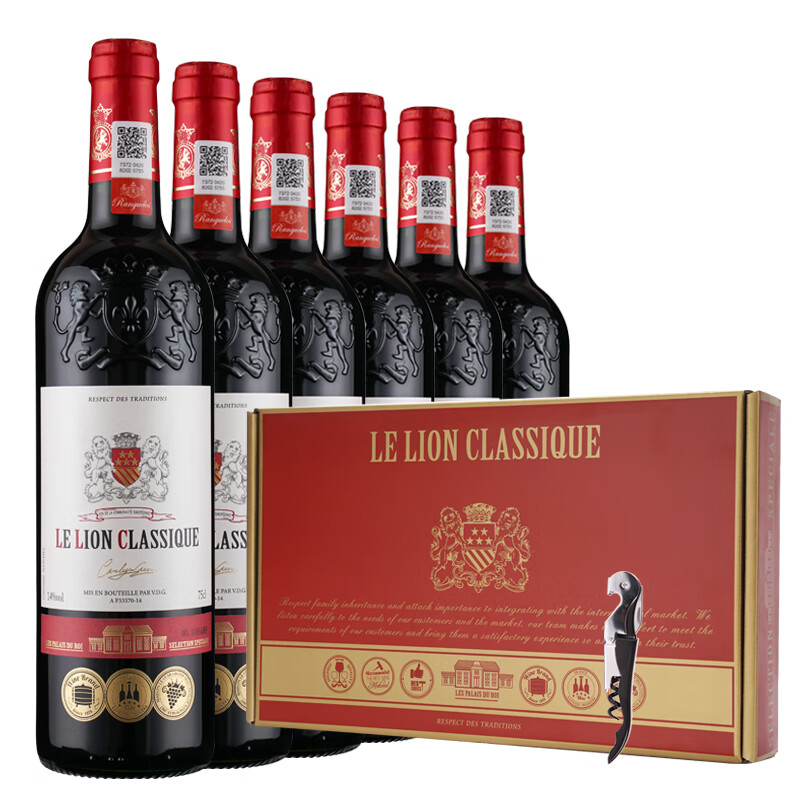 法国原瓶进口红酒 雄狮经典14度干红葡萄酒750ml整箱6瓶装hhamdegz