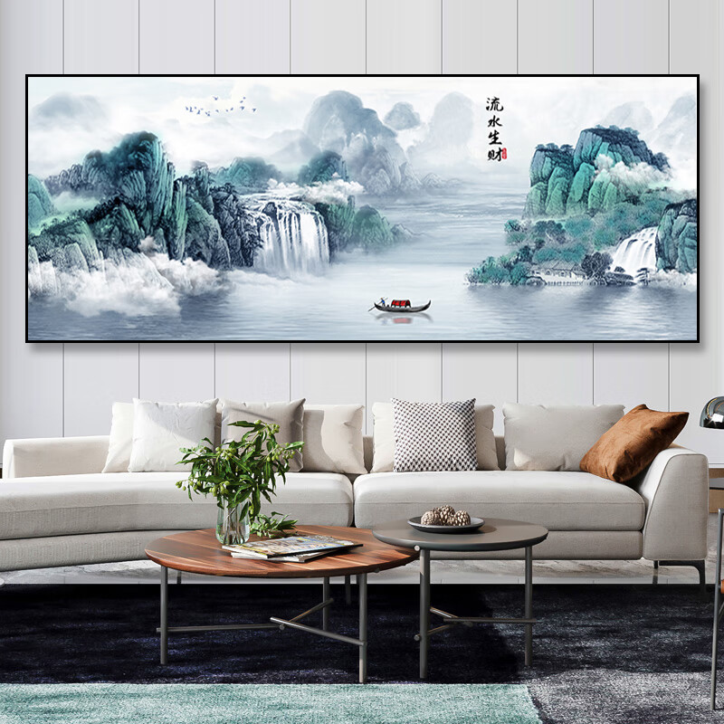 流水生财2024年十字绣线绣客厅山水风景大画手工自己刺绣大气 [棉线