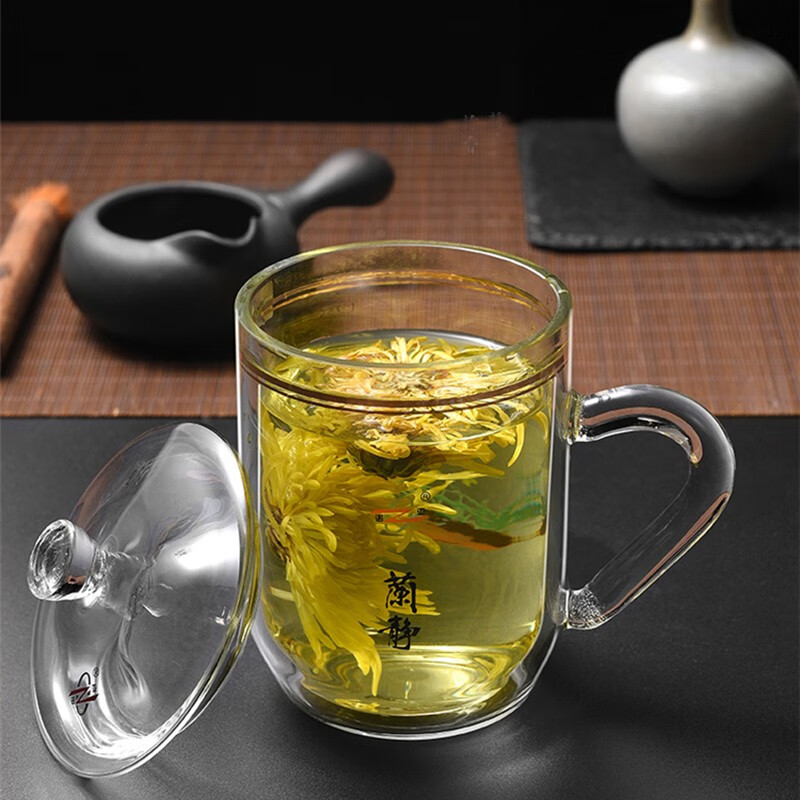 诺亚 盖杯带把水晶养生玻璃杯泡茶水杯双层带盖商务办公泡茶杯子 1