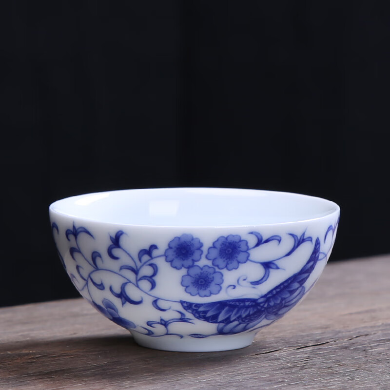 主人杯单杯陶瓷家用茶道杯品茗杯茶具用品功夫茶中式小茶杯 蝶舞青韵