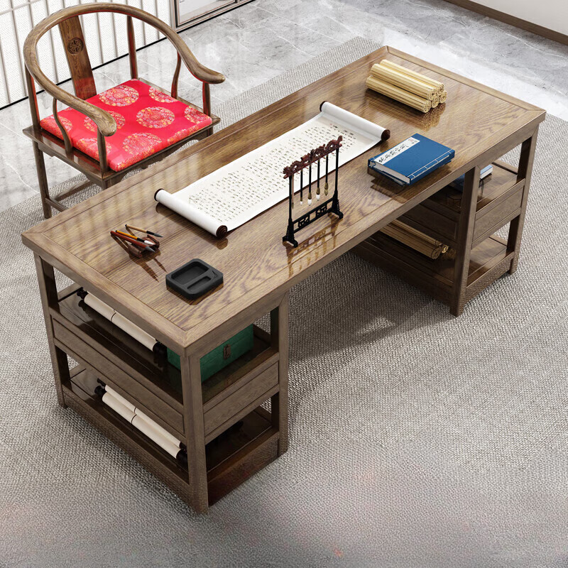 阿兰曼斯2024新款实木书桌中式书法桌画案南榆木简约写字台办公桌书画桌家 1米3单桌 否