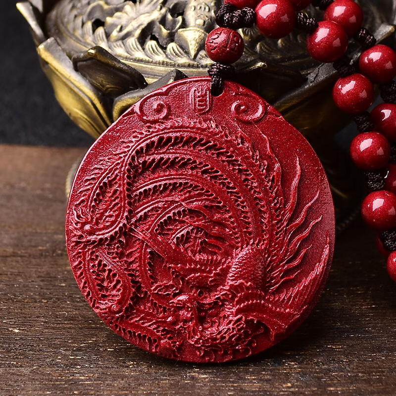 时乾 道家朱砂凤凰朱雀丹凤守禄吊坠 五行补火招财转运情侣高含量项坠