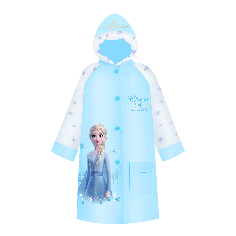 迪士尼（Disney）儿童雨衣女童幼儿园小学生户外上学带书包位防水雨披 蓝色冰雪 M码（建议身高120-130cm）100006811573