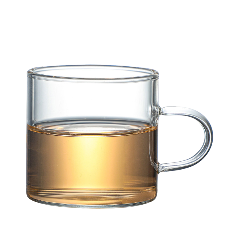 高硼硅玻璃小茶杯 耐热小品茗杯 带把透明加厚 功夫花茶杯套装 家居办公水杯 2只装{120ml}