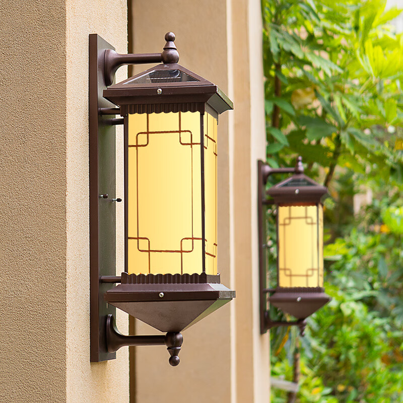 林爵（LINJUE） 窗明几净中式壁灯户外防水墙灯室外别墅花园过道庭院灯太阳能灯 咖啡色太阳能大号-高78CM