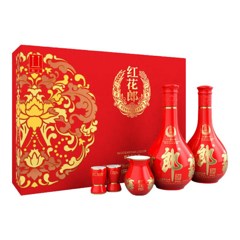 郎酒 红花郎10 酱香型白酒 53度 500ml*2瓶*3套 礼盒装 新老包装随机