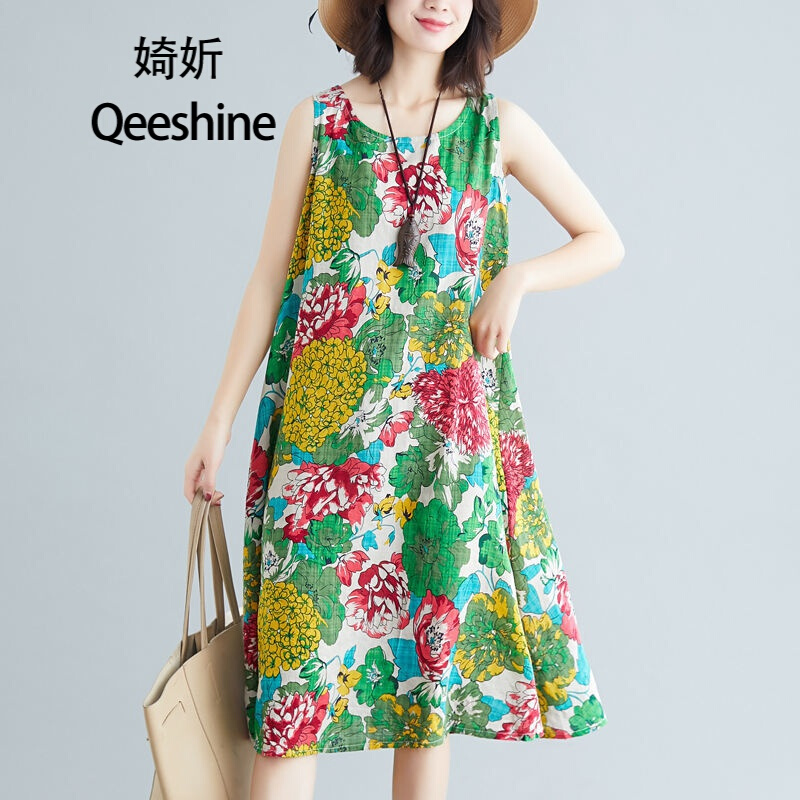 今年流行连衣裙女士裙子民族风大摆连衣裙女2021夏季新款无袖吊带大码