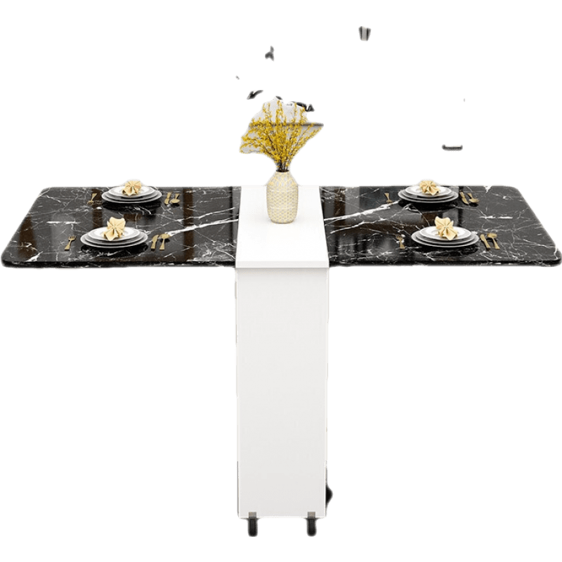 餐桌折叠桌饭桌家用餐桌椅组合可折叠伸缩小户型方桌实木质简易小餐桌折叠吃饭桌子现代简约储物多功能 120*60高端款大理石纹(白加黑)