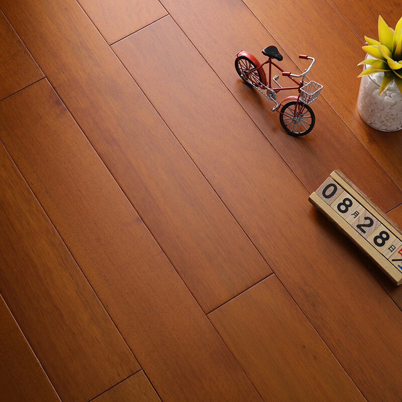 扑哩扑剌白橡实木地板锁扣地暖原木色卧室内家用 桔色 番龙眼 1