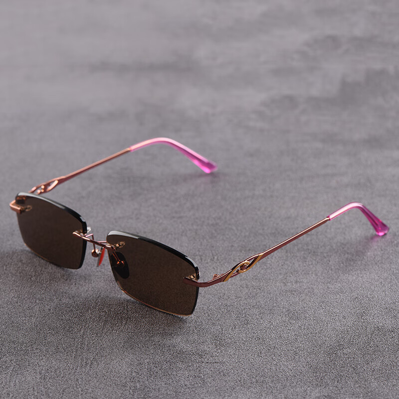 宝立莱天然水晶眼镜女款高档无框切边石头墨镜清凉护目遮阳太阳镜茶色