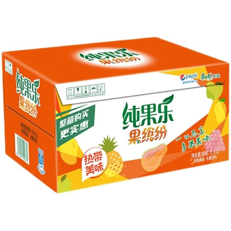 百事可乐纯果乐果缤纷热带美味阳光橙1l*4瓶/12瓶纯正水果美味水果