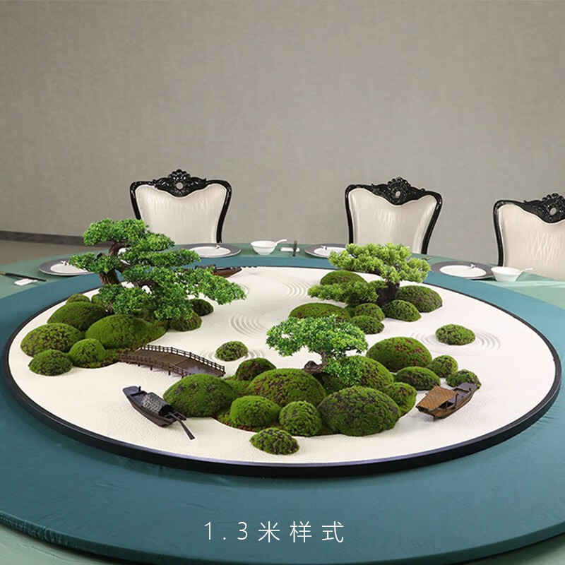 聚益新中式餐桌中间转盘枯山水摆件酒店仿真花造景装饰大圆桌花艺沙盘