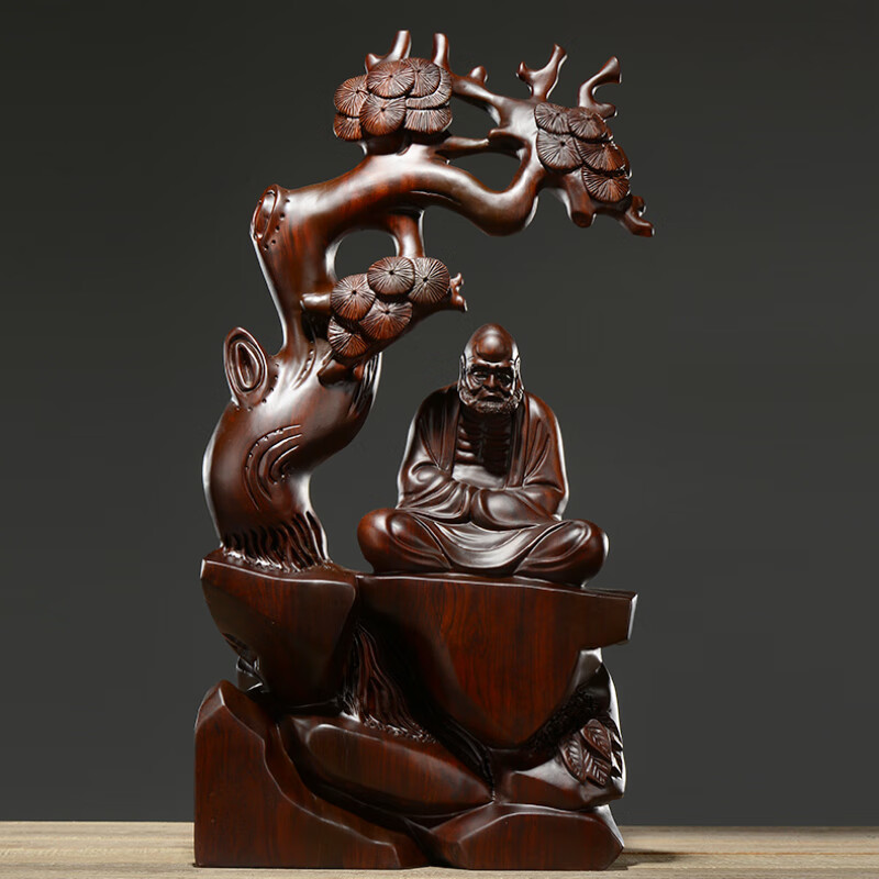 家居饰品祝寿实木雕刻工艺礼品新婚礼摆件开张木雕坐式达摩祖师佛像
