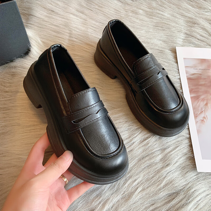 日系小皮鞋女2024春季新款英伦风黑色厚底乐福鞋复古jk制服单鞋子