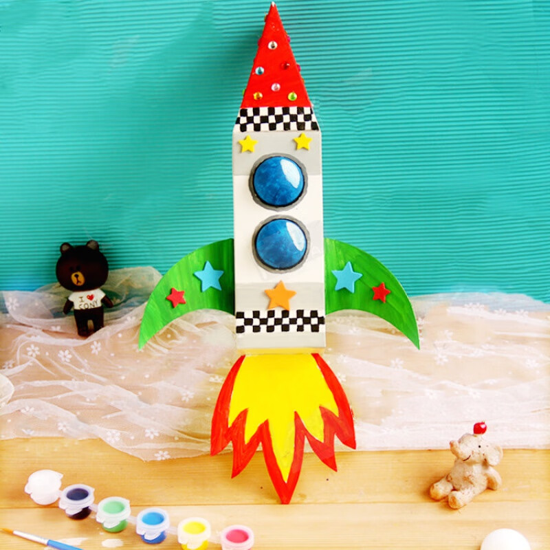 万代纸板手工火箭 幼儿园子火箭手工小制作儿童玩具宇航员纸板盒机器