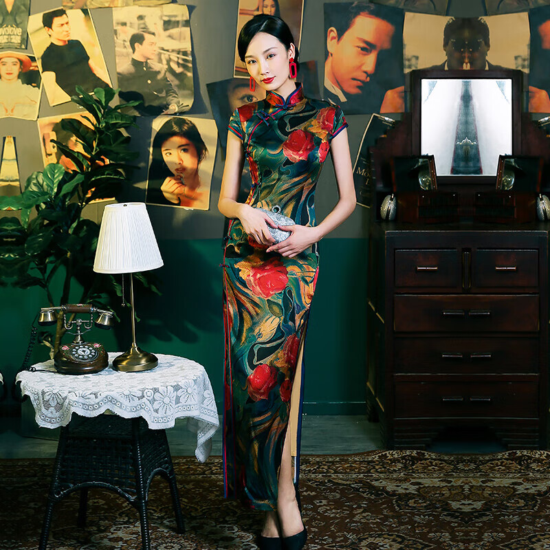 布力潘老上海正宗传统旗袍复古民国风年会走秀晚礼服 黛眉 s