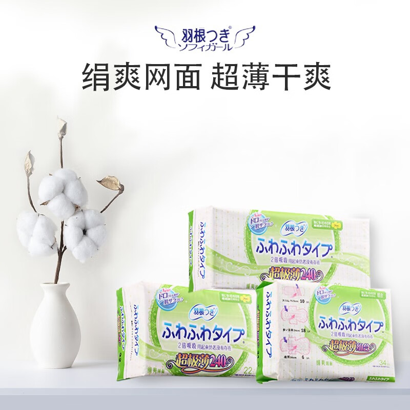 羽根羽根网面日用卫生巾 22片 34片 39片组合装超薄240 网面护垫 22片