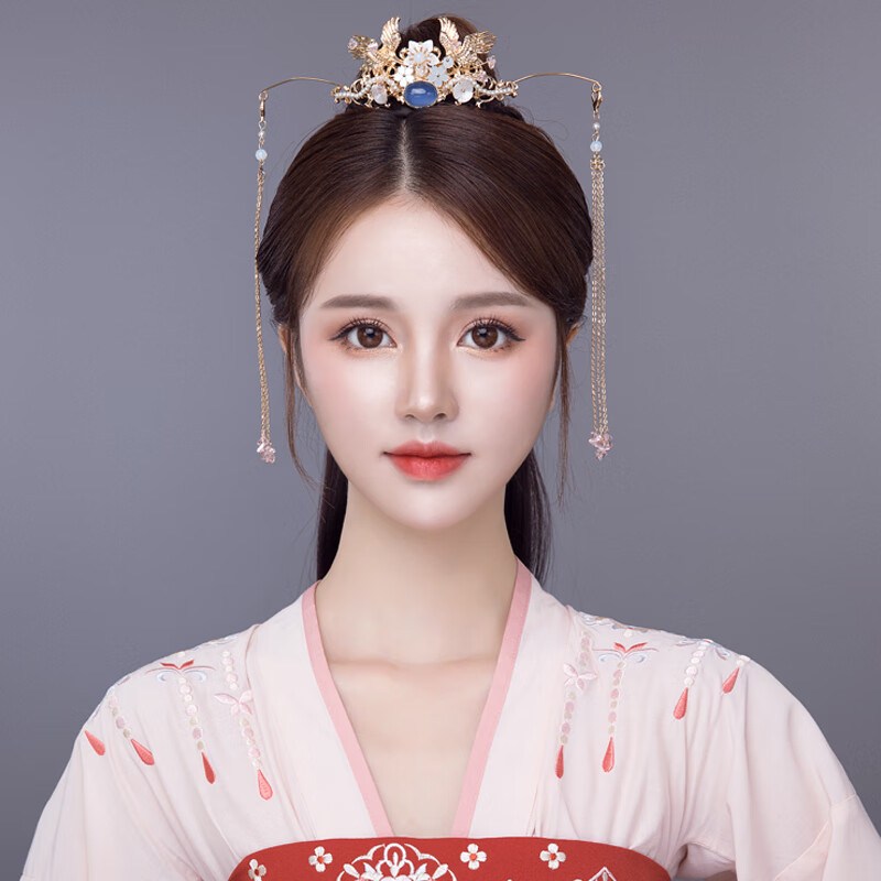 汉服头饰古风发冠超仙气头冠流苏发饰古代少女束发古装皇冠配饰品 发