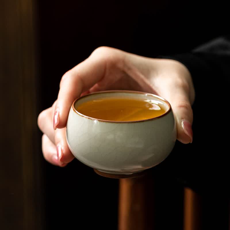 心去處米黄汝窑品茗杯功夫茶杯陶瓷家用小号禅定杯茶杯泡茶茶盏单只