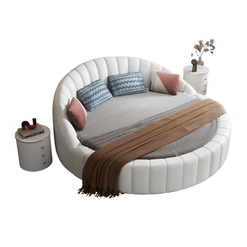 妙普乐高级感大圆床 圆床双人床现代简约圆形床真皮公主床大小户型