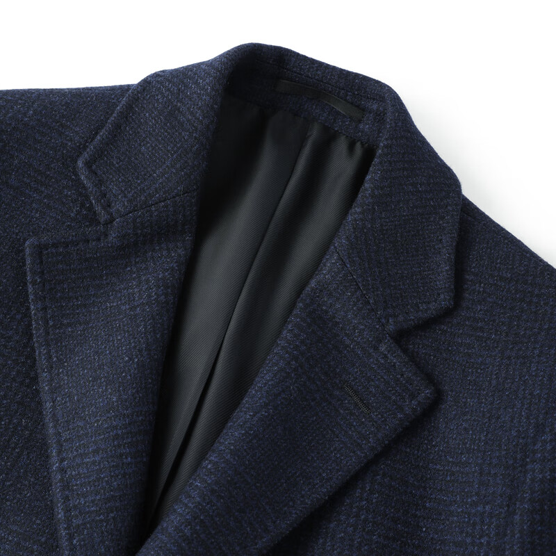 MAYOR男装 冬季Loro piana面料藏青色暗格纹西服领大衣 深蓝 M （170/92A）