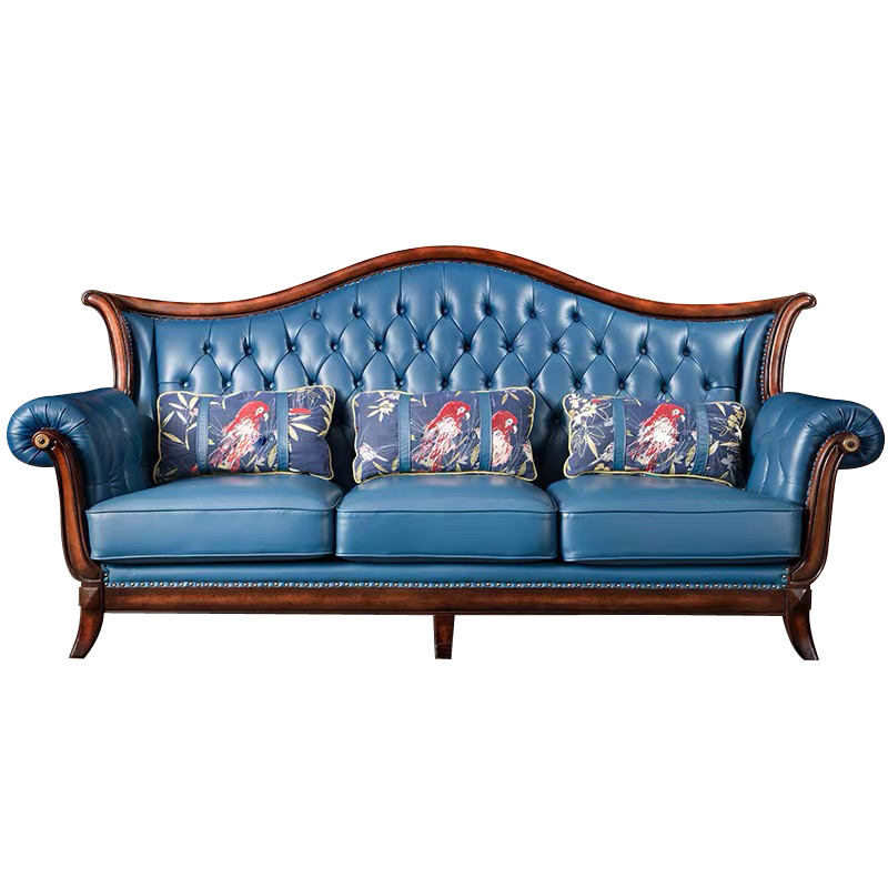 艾理思客厅家具沙发 美式真皮沙发 轻奢时尚极简沙发欧式实木沙发组合 客厅组合家具(皮布颜色可换) 1+2+3组合(下单请备注真皮颜色)