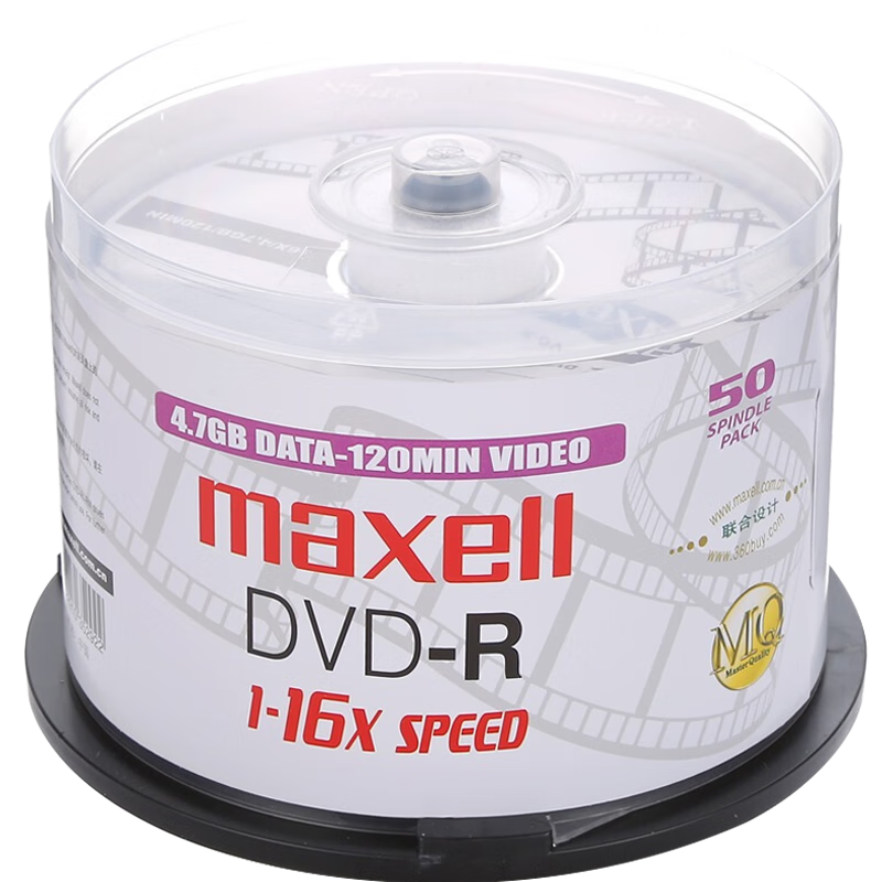 麦克赛尔（maxell）DVD-R光盘 刻录光盘 光碟 空白光盘 16速4.7G 影音系列桶装50片767225