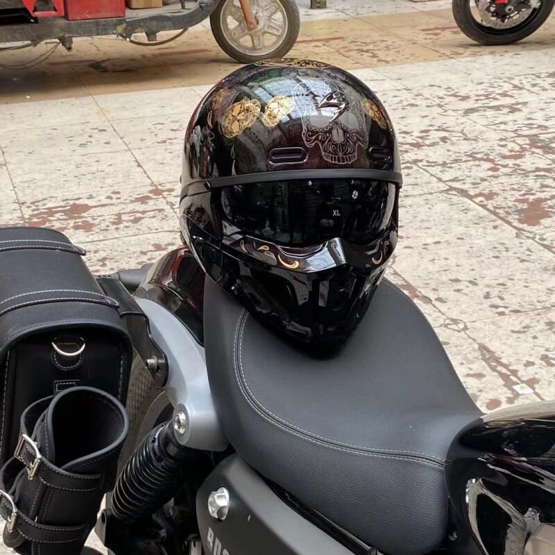 蝎子头盔SCORPION EXO哈雷机车摩托复古战士头盔2.0版组合全盔COVERT X X版战士盔-骷髅黑金 XL建议：58-59CM