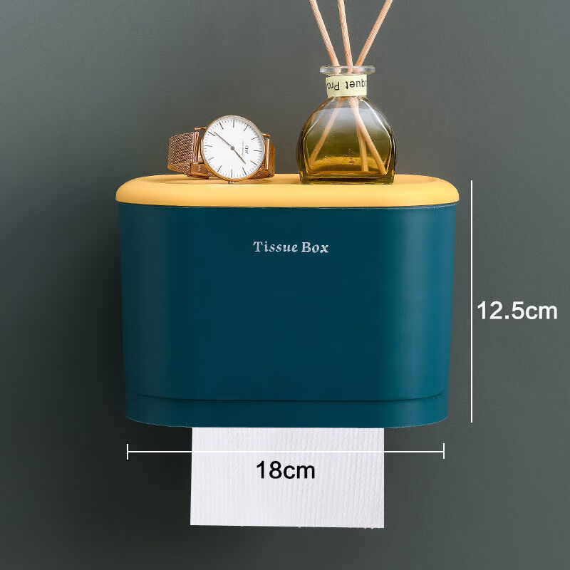 京鹤 卫生间纸巾盒厕所卫生纸置物架壁挂式抽纸盒免打孔创意防水纸巾架 +深海蓝小号+ 长卷纸/抽纸/空心纸【大容量随意放】